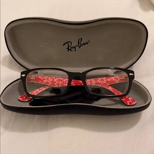 Ray-Ban Black Frame Glasses with Red Interior Logo Accents. Rx Readers